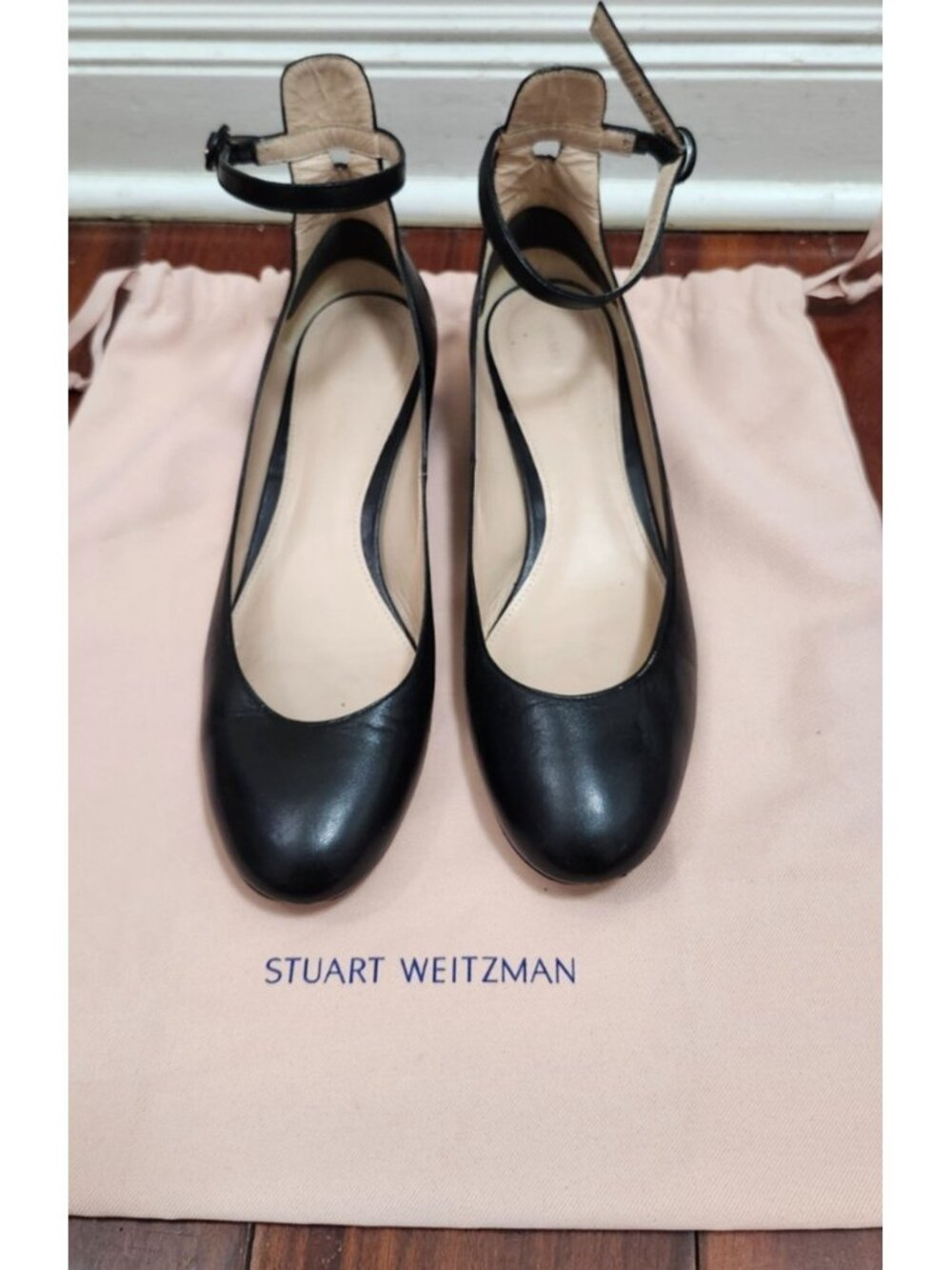 Stuart Weitzman Black Leather Ankle Strap Ballet Flats Low Heel Shoes Women 8.5M - Picture 2 of 16